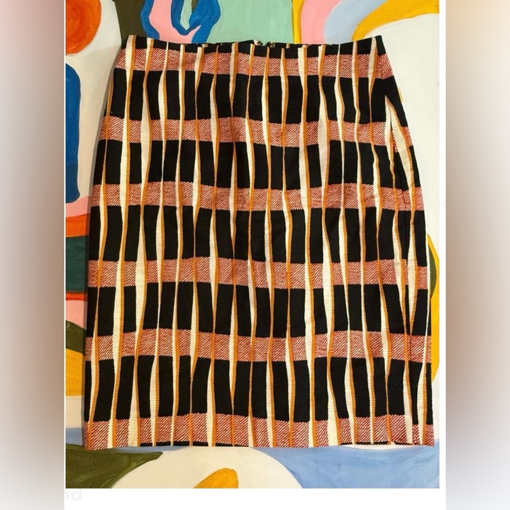 Ann Taylor Black Orange Geometric Pencil Skirt Size 4 Office Chic Y2K